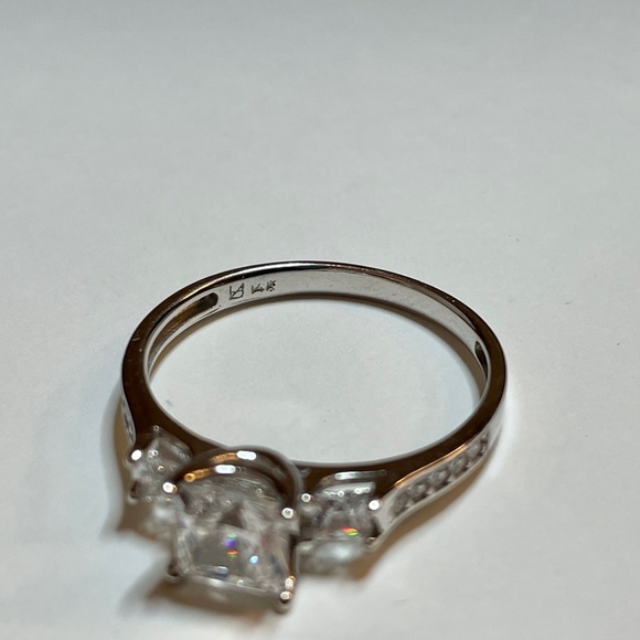 14K White Gold Zirconia Engagement Trilogy Ring w/Accents - Picture 6 of 8